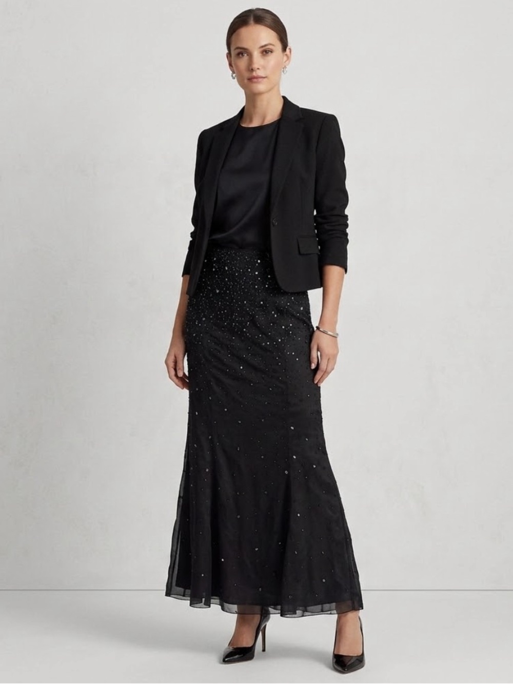 Vintage Dana Buchman Silk Beaded Maxi Mermaid Skirt